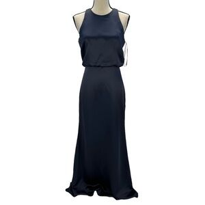 Dessy Collection Sleeveless High Neck Blouson Bodice Trumpet Gown - Navy Blue 4R